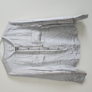 Talbots Light Silver Gray Silk Blouse Womens 10 Pearl Buttons Neck Tie